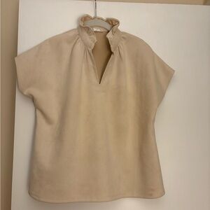 THML Tan Short Sleeve Women's Top faux suede